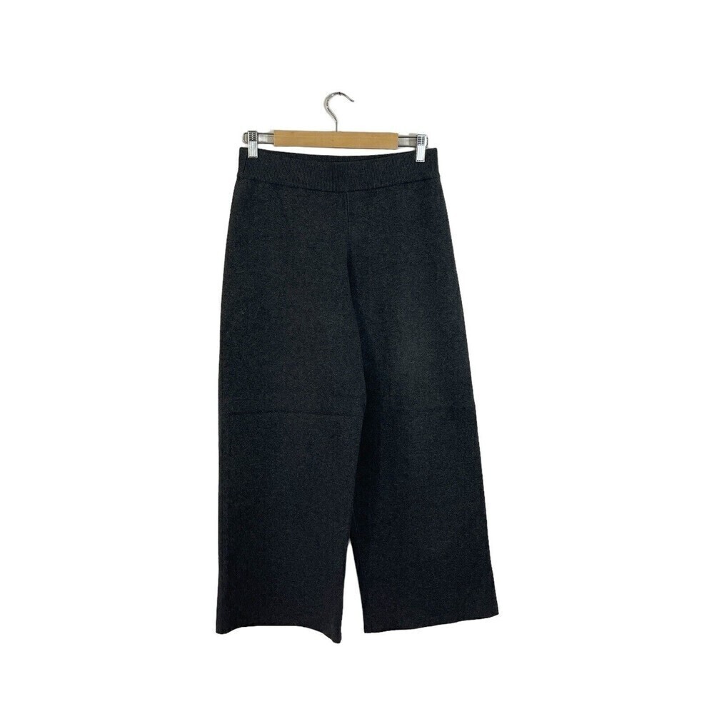 Loft Small Wide Leg Pull On Pants Charcoal Gray Birdseye Knit Soft Womens